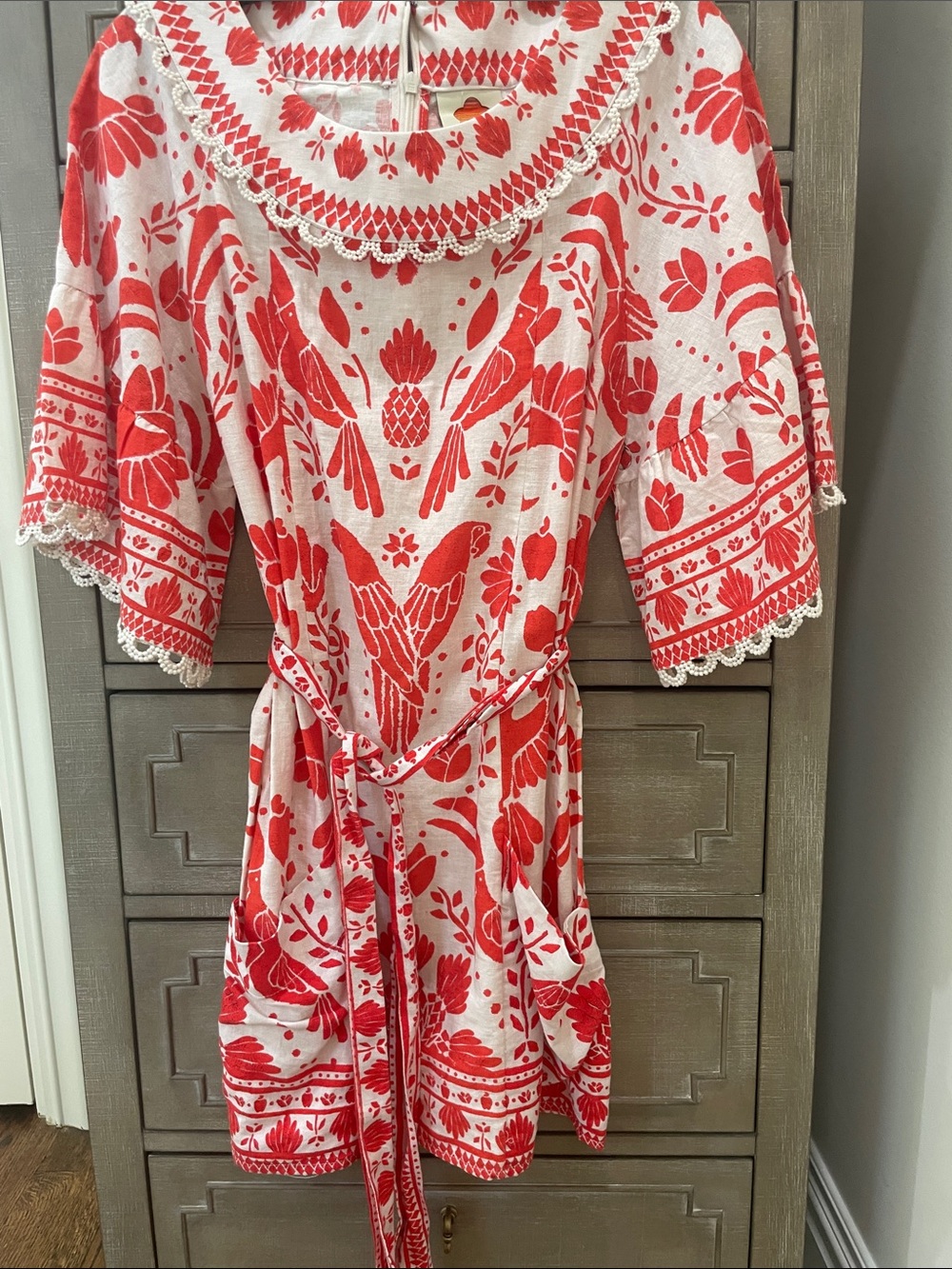 FARM Rio Cream Mini Dress with Red Bird & Floral Print - Picture 6 of 6